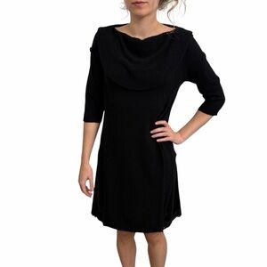 BCBGMaxAzria Runways Cashmere Silk Dress Black Cowl Shawl Neckline Lace Satin XS